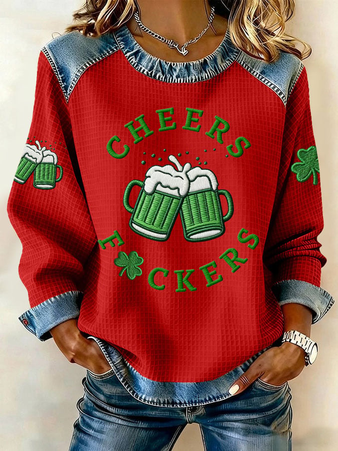 Women's Retro St. Patrick's Day Cheers F*uckers Print Casual Sweatshirt