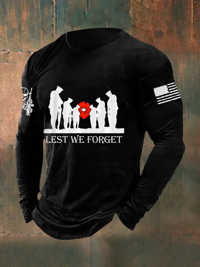 Men's Lest We Forget Veteran Day American Flag Long Sleeve T-Shirt