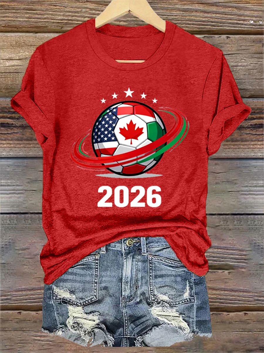 Women's World Cup 2026 Soccer Print Gift For Soccer Fans Casual Tee