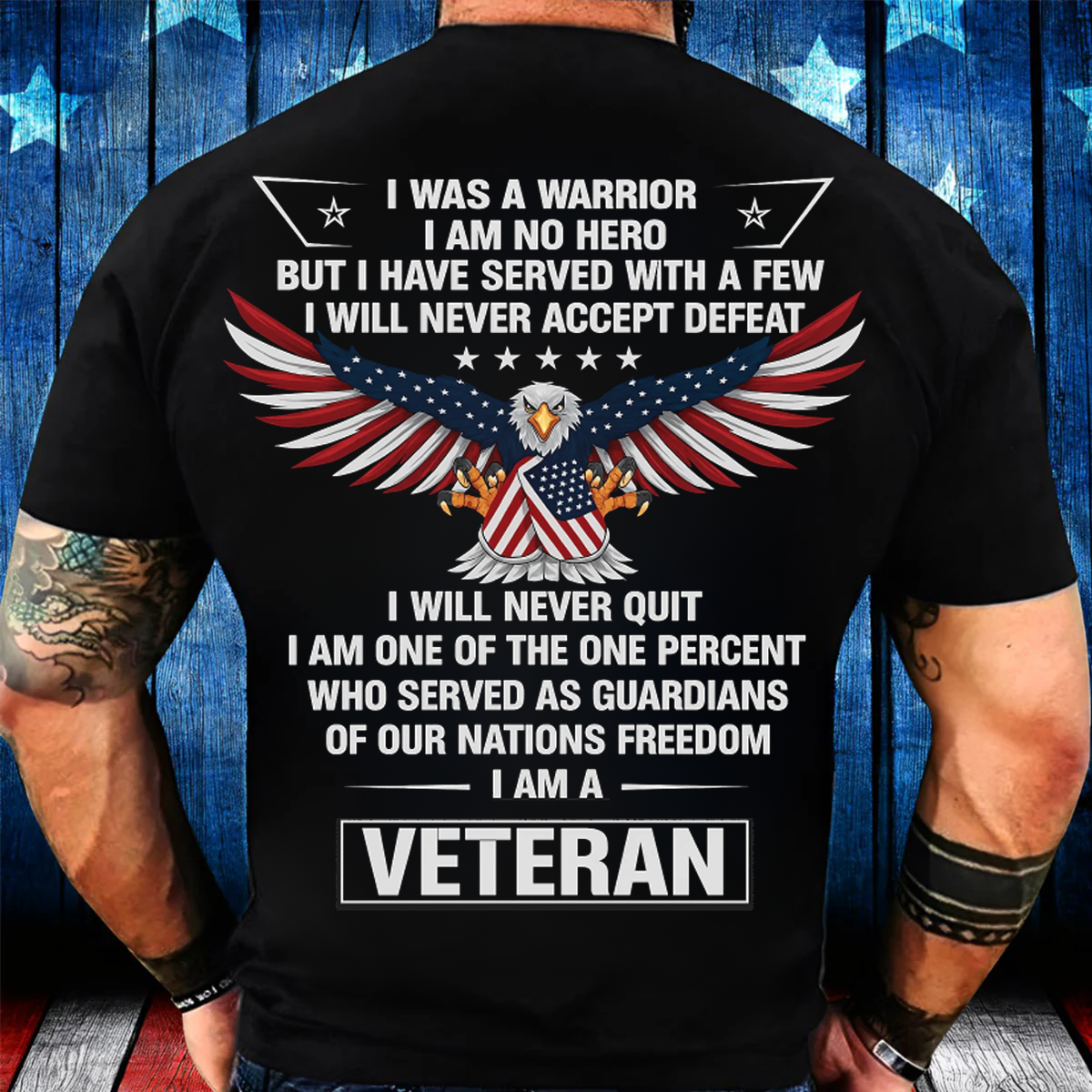 "I Am Veteran, Never Accept Defeat" T-Shirt, Patriotic Edition for Veterans Day, Eagle Design Tee
