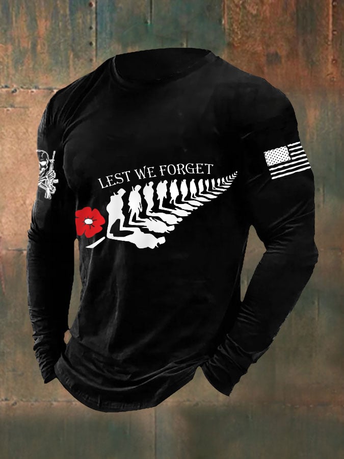 Men's Lest We Forget Veteran Day American Flag Long Sleeve T-Shirt
