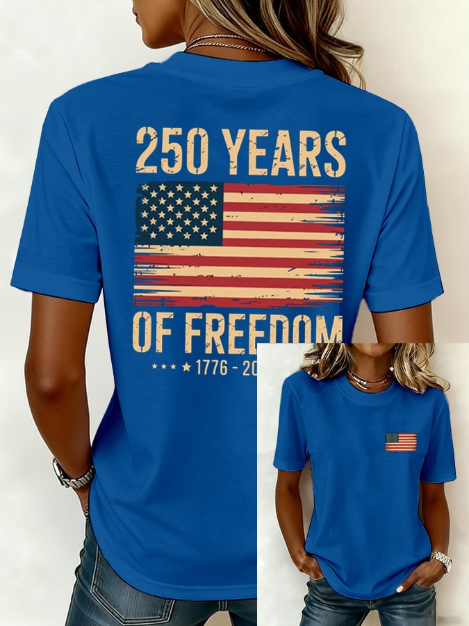 Women's 250th America Anniversary Casual Printed Crew Neck T-Shirt