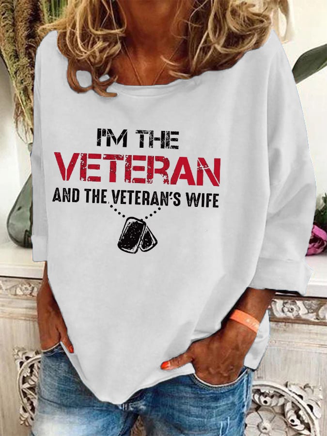 Women's I'm A Veteran And The Veteran's Wife Printed Casual Long Sleeve T-Shirt