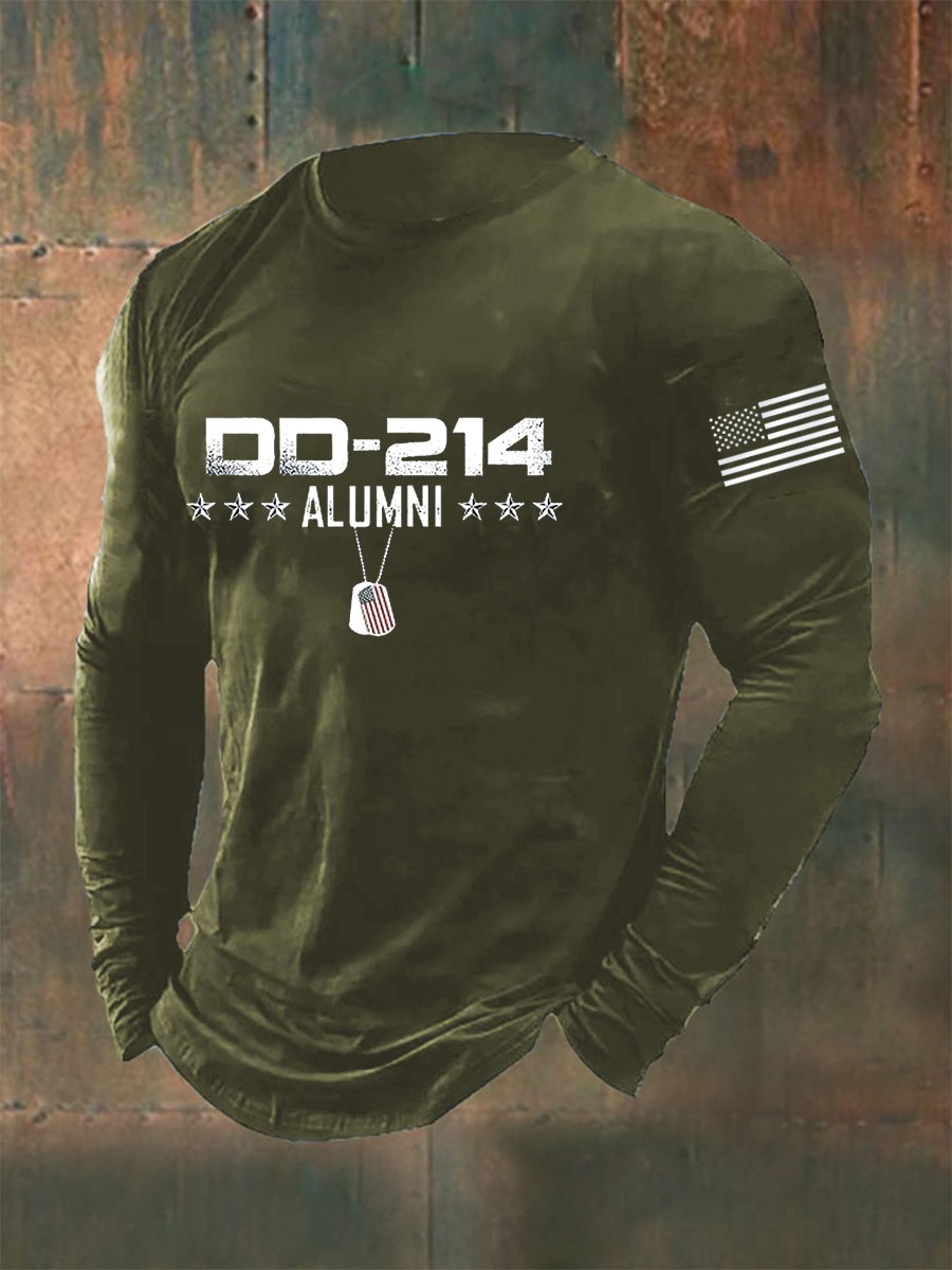 Men's Vintage DD-214 Alumni Veteran Print Casual Long Sleeve T-Shirt