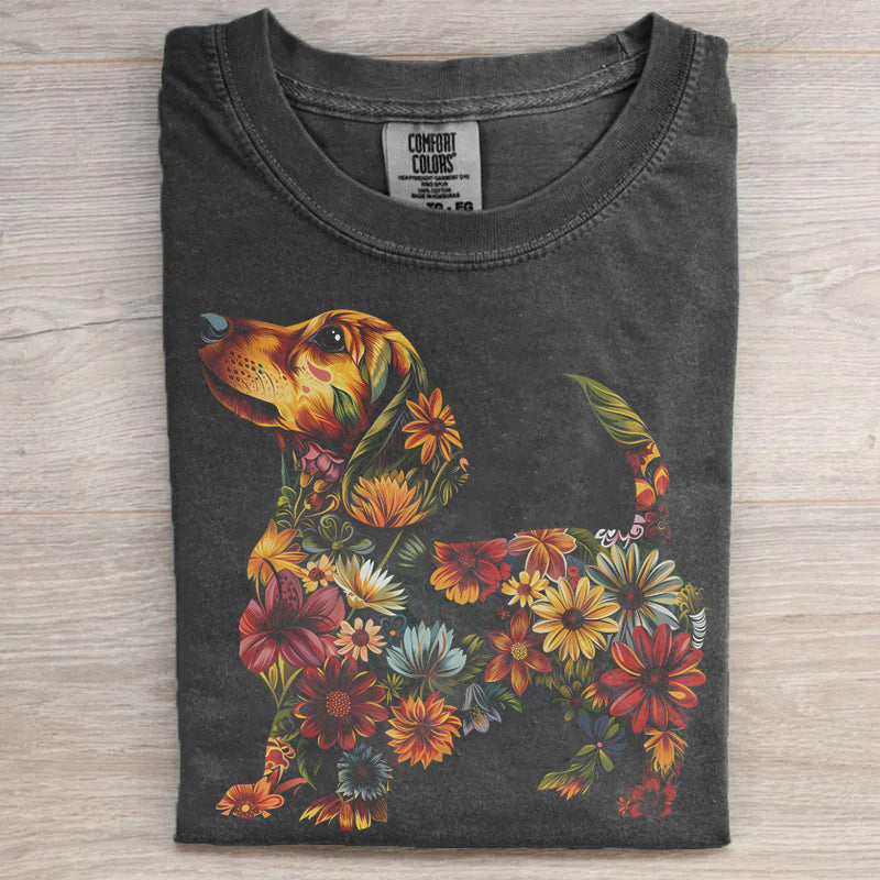 Floral Dachshund Vintage T-shirt