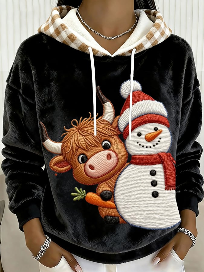 Women's Highland Bull Faith Print Flannel Hooded Sweatshirt