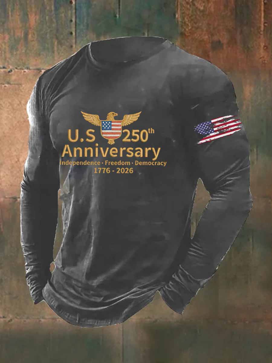 US 250th Anniversary Veterans Printed Long Sleeve Cotton T-Shirt