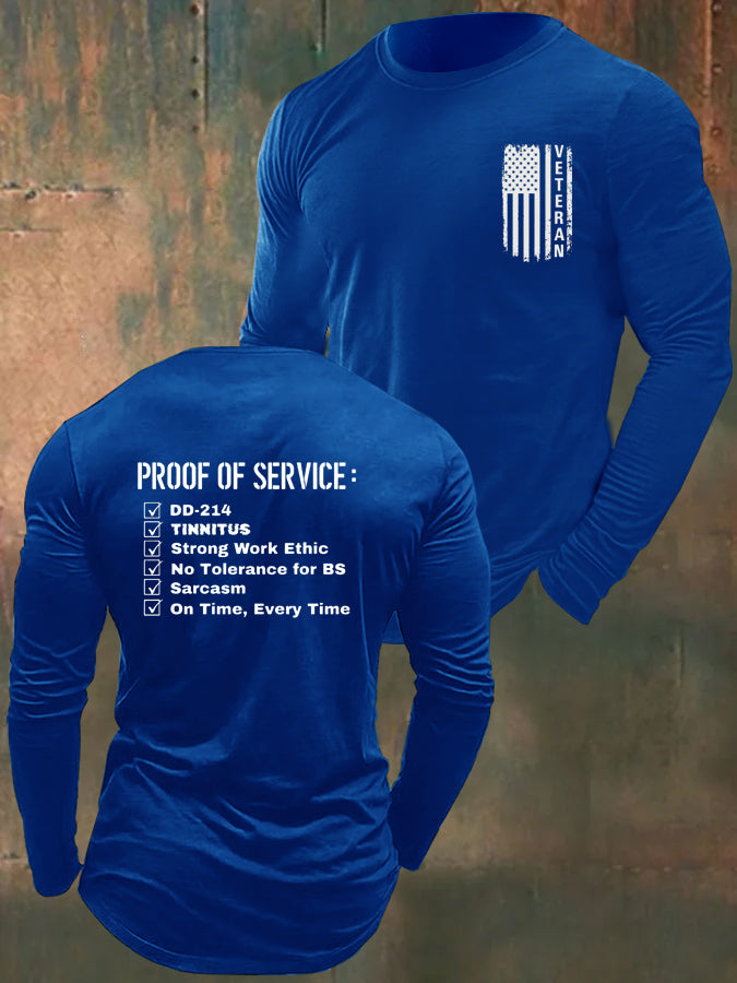 Men's Veteran Proof Of Service  Pattern Long Sleeve 100% Cotton T-Shirt