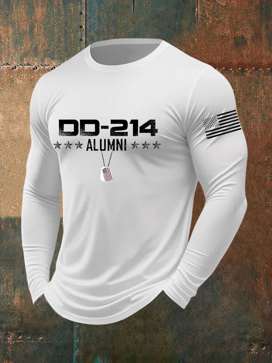 Men's Vintage DD-214 Alumni Veteran Print Casual Long Sleeve T-Shirt