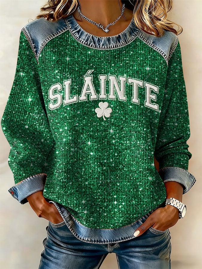 Women's Casual St Patrick's Day Print Waffle Sweatshirt