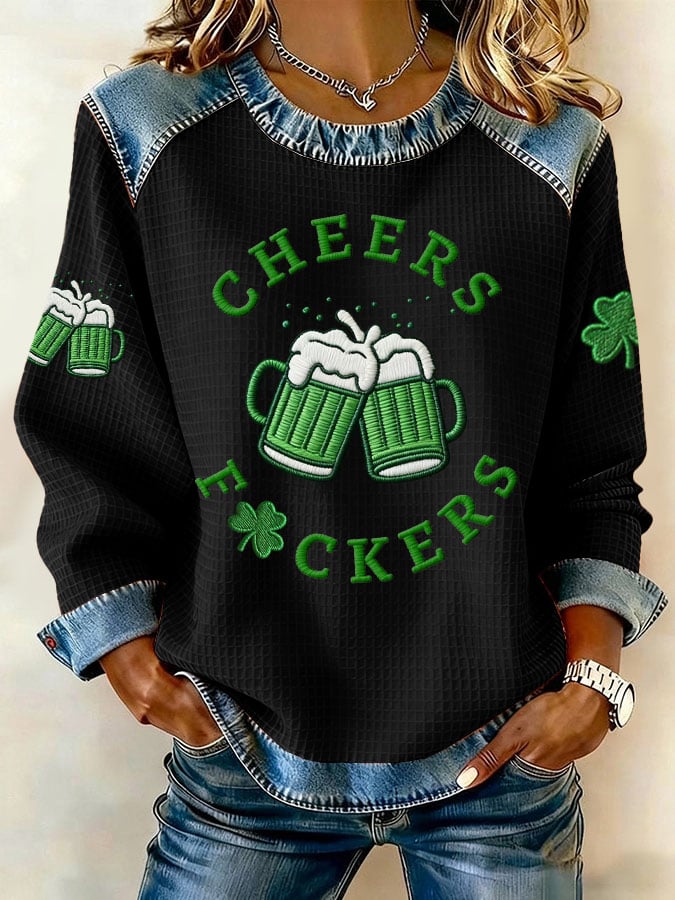 Women's Retro St. Patrick's Day Cheers F*uckers Print Casual Sweatshirt