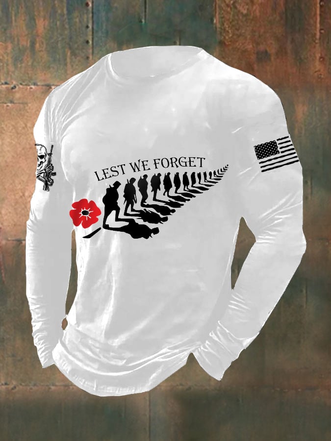 Men's Lest We Forget Veteran Day American Flag Long Sleeve T-Shirt