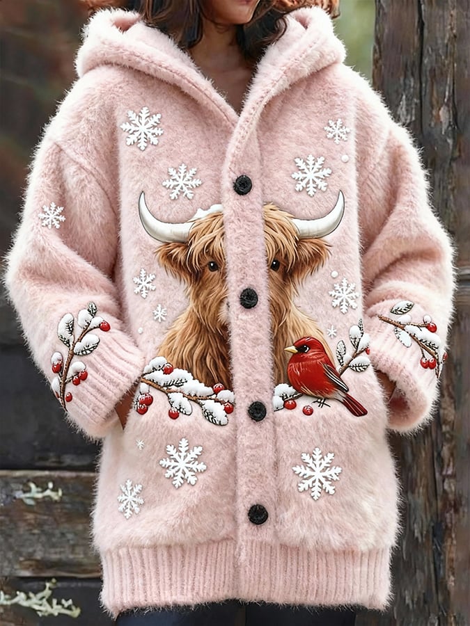 Women's Christmas Animal Highland Cow Print Top