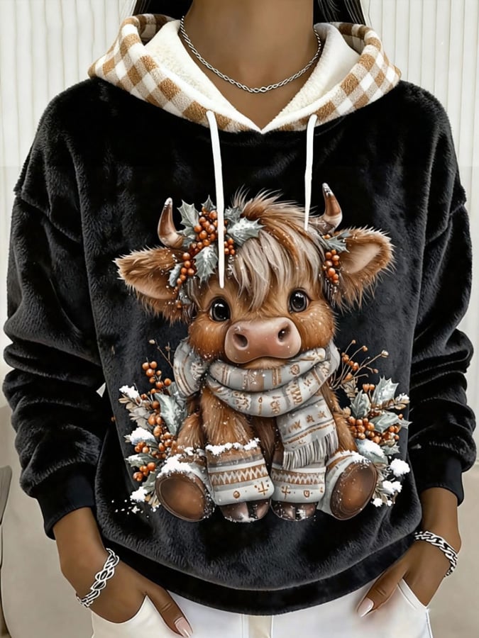 Women's Highland Denim Print Hooded Flannel Top