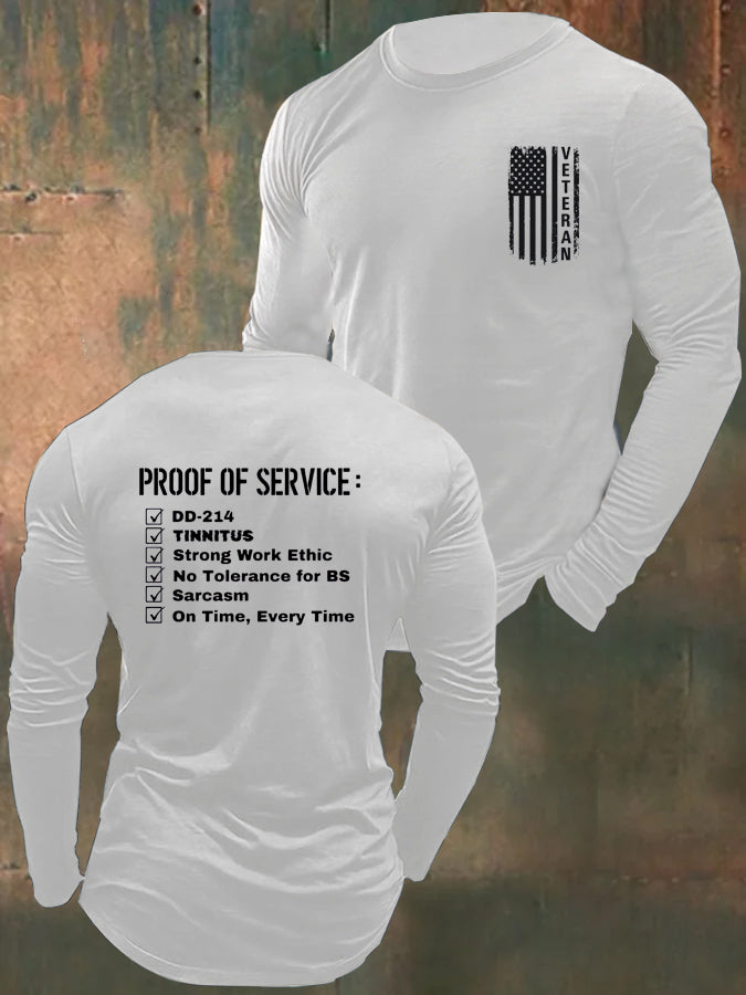 Men's Veteran Proof Of Service  Pattern Long Sleeve 100% Cotton T-Shirt