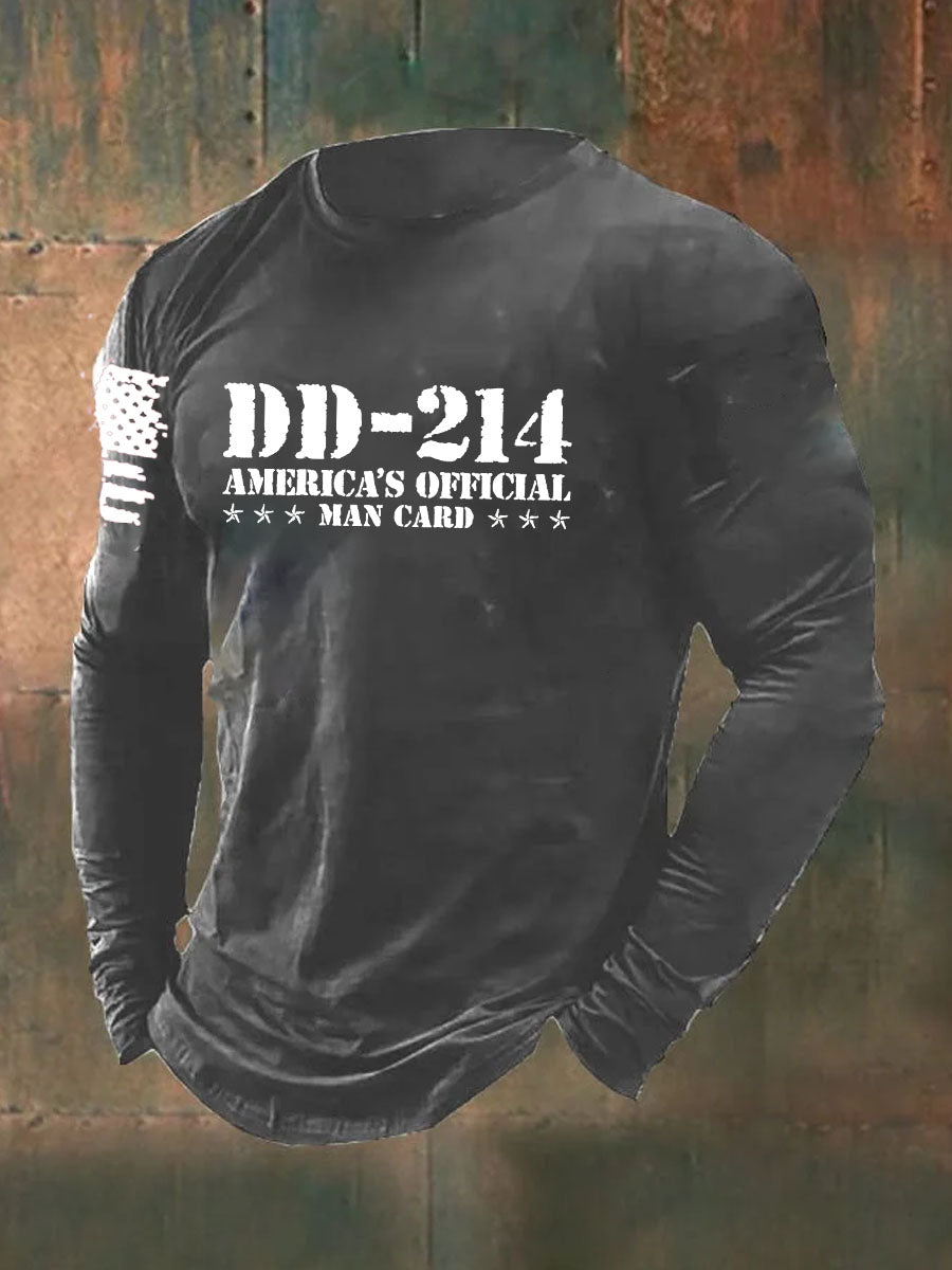 DD-214 American`s Offical Man Card Printed Long Sleeve Cotton T-Shirt