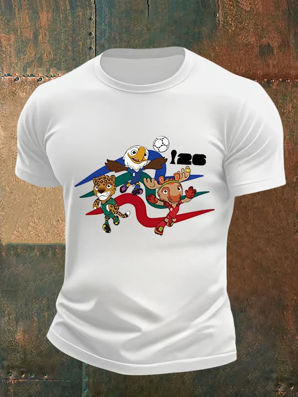 Men's  2026 World Cup Soccer Mascot printed  T-shirt