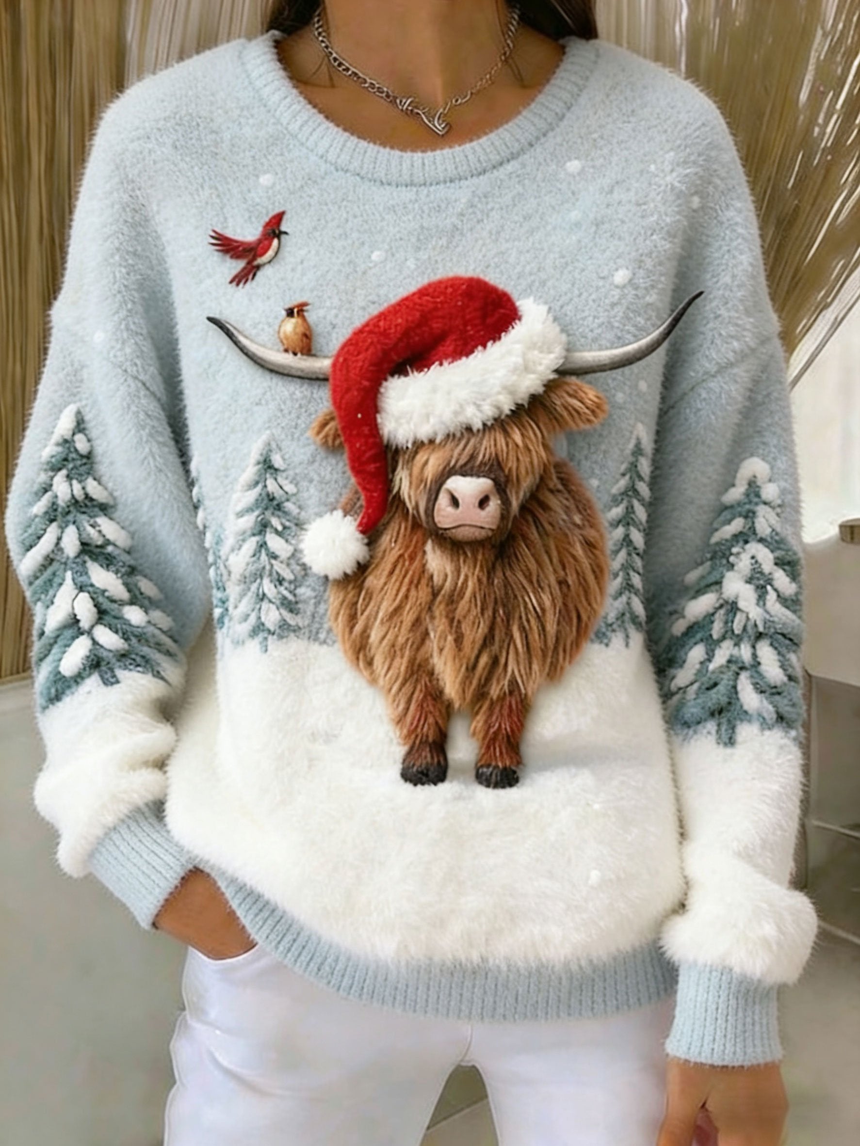 Women's Christmas Highland Cow Print Casual Flannel Top