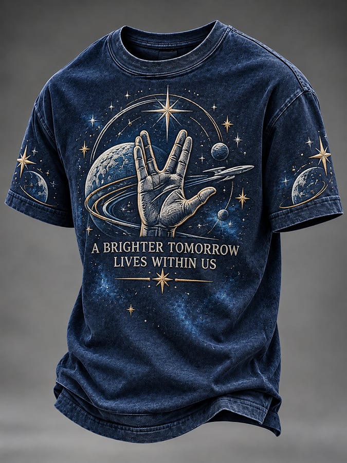 Men's Live Long And Prosper Print Round Neck T-shirt