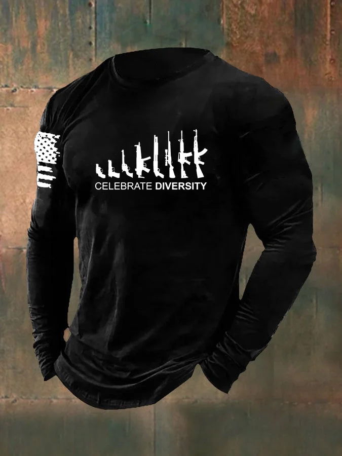 Men's Celebrate Diversity  Pattern Long Sleeve  100% Cotton T-Shirt