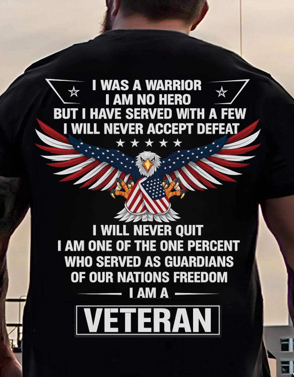 "I Am Veteran, Never Accept Defeat" T-Shirt, Patriotic Edition for Veterans Day, Eagle Design Tee