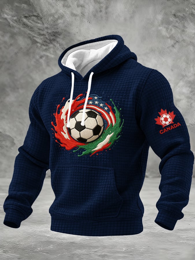 Men's Canadian Football Fan Color-Block Plaid Hooded Sweatshirt