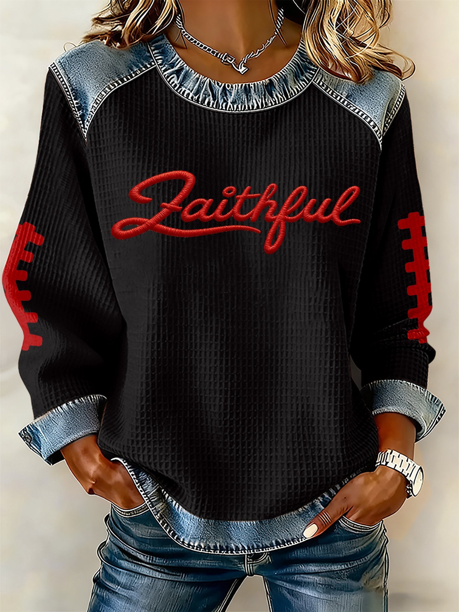 Women's rugby print long-sleeved sweatshirt