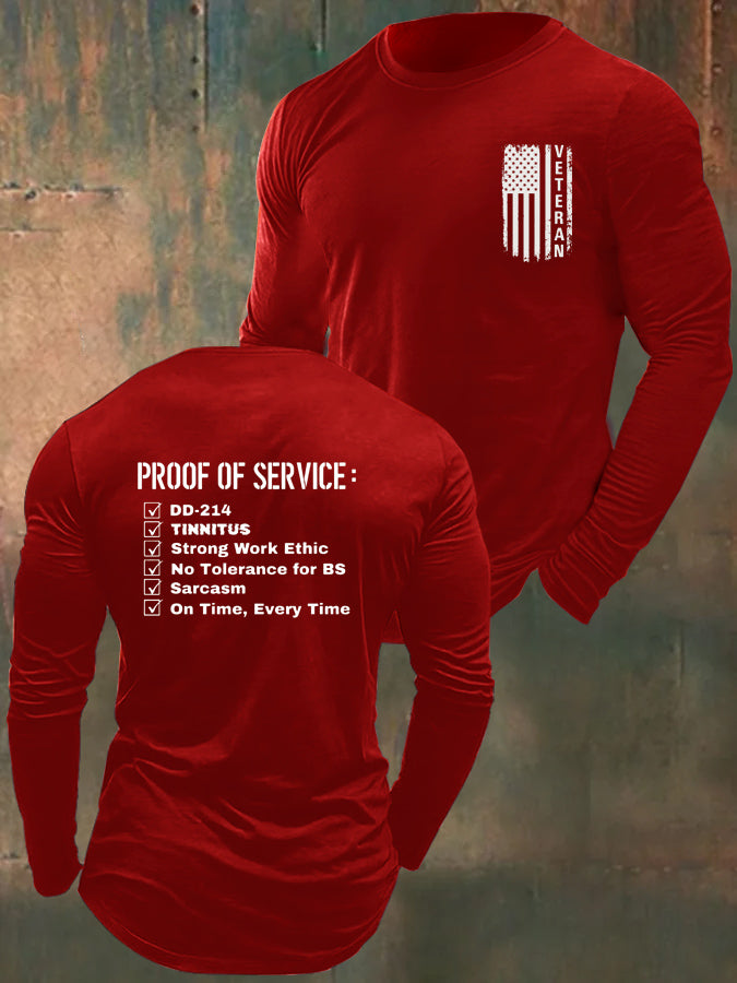 Men's Veteran Proof Of Service  Pattern Long Sleeve 100% Cotton T-Shirt