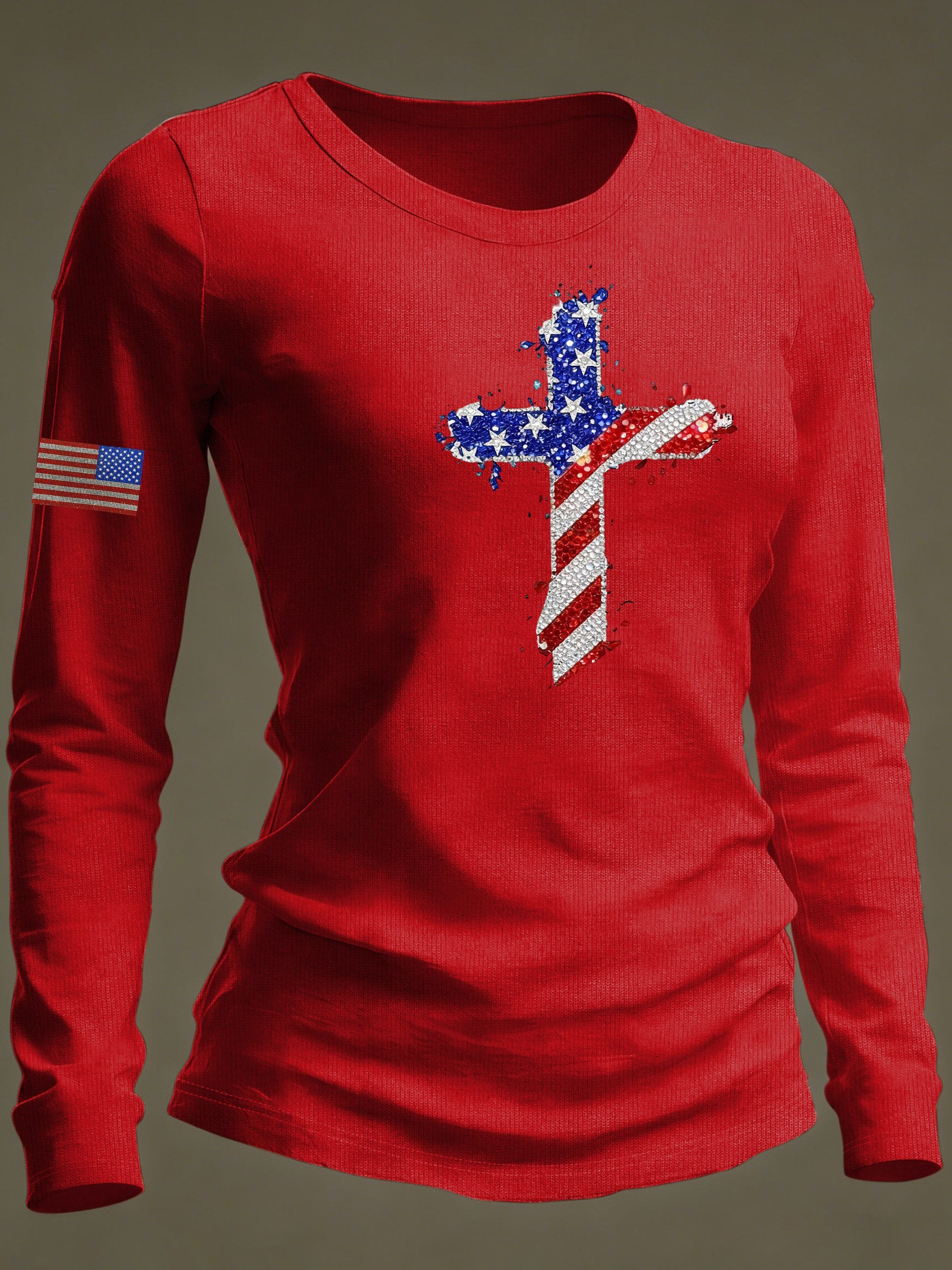 Women's casual American faith long-sleeved T-shirt