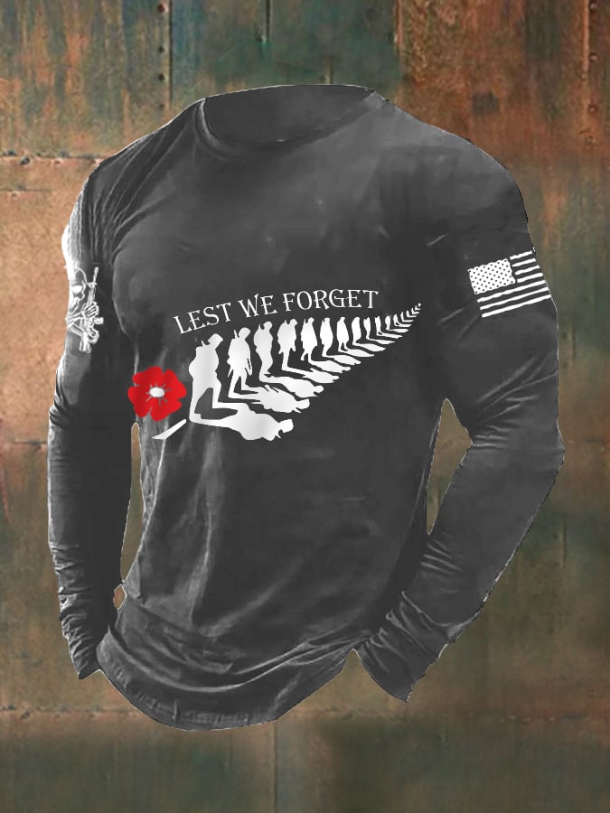 Men's Lest We Forget Veteran Day American Flag Long Sleeve T-Shirt