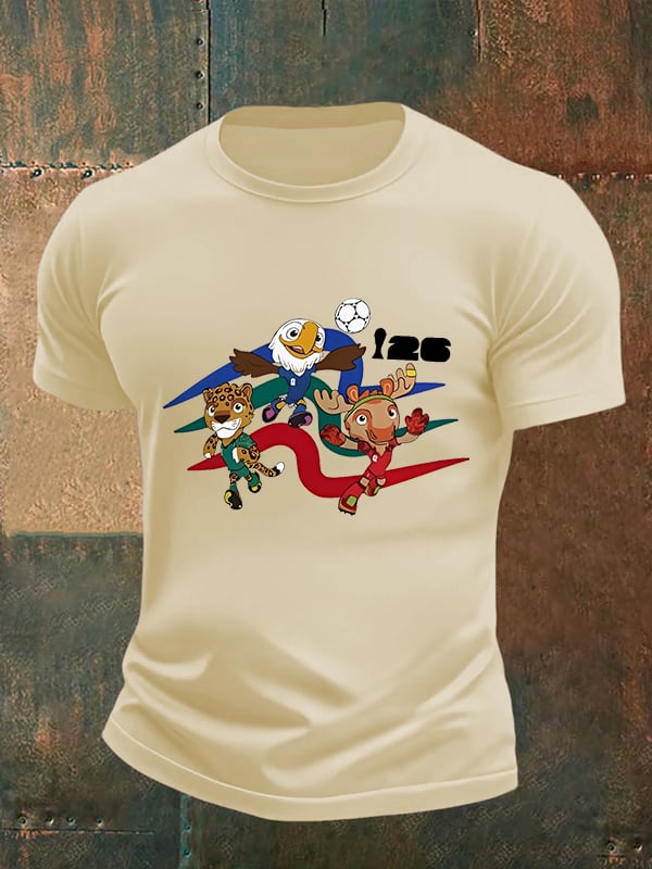 Men's  2026 World Cup Soccer Mascot printed  T-shirt