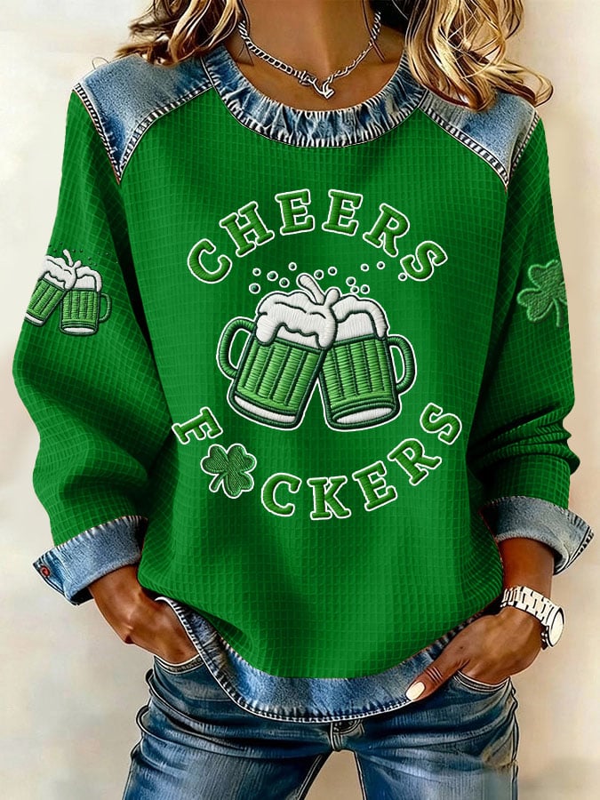 Women's Retro St. Patrick's Day Cheers F*uckers Print Casual Sweatshirt