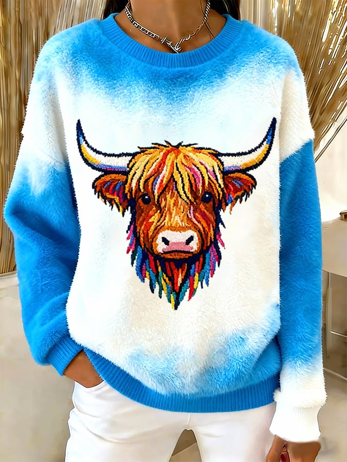 Women's Animal Print Highland Cow Sweatshirt