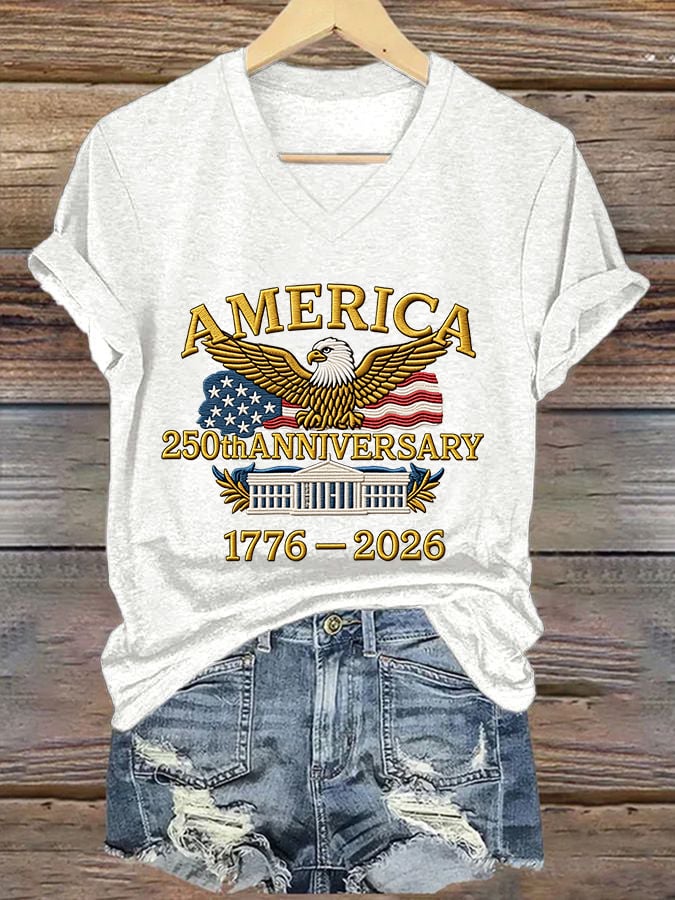 Women'S Casual Short-Sleeved T-Shirt With American 250th Anniversary Commemorative Print.