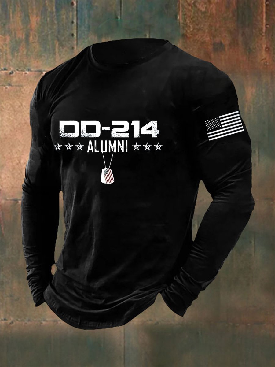 Men's Vintage DD-214 Alumni Veteran Print Casual Long Sleeve T-Shirt