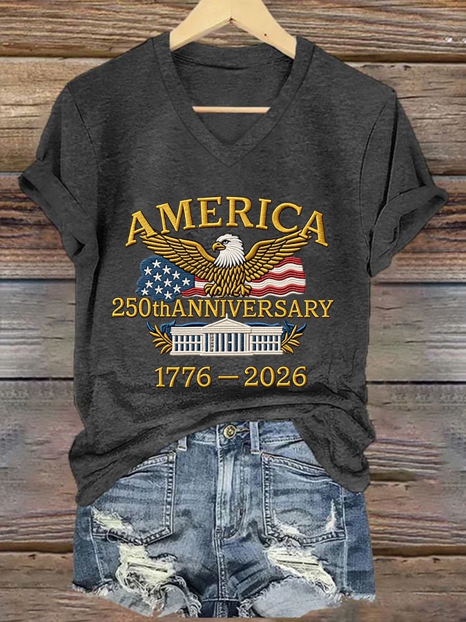 Women'S Casual Short-Sleeved T-Shirt With American 250th Anniversary Commemorative Print.