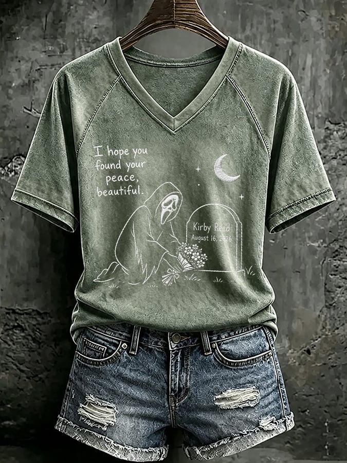 V Neck Retro I Hope You Found Your Peace, Beautiful Print T-Shirt