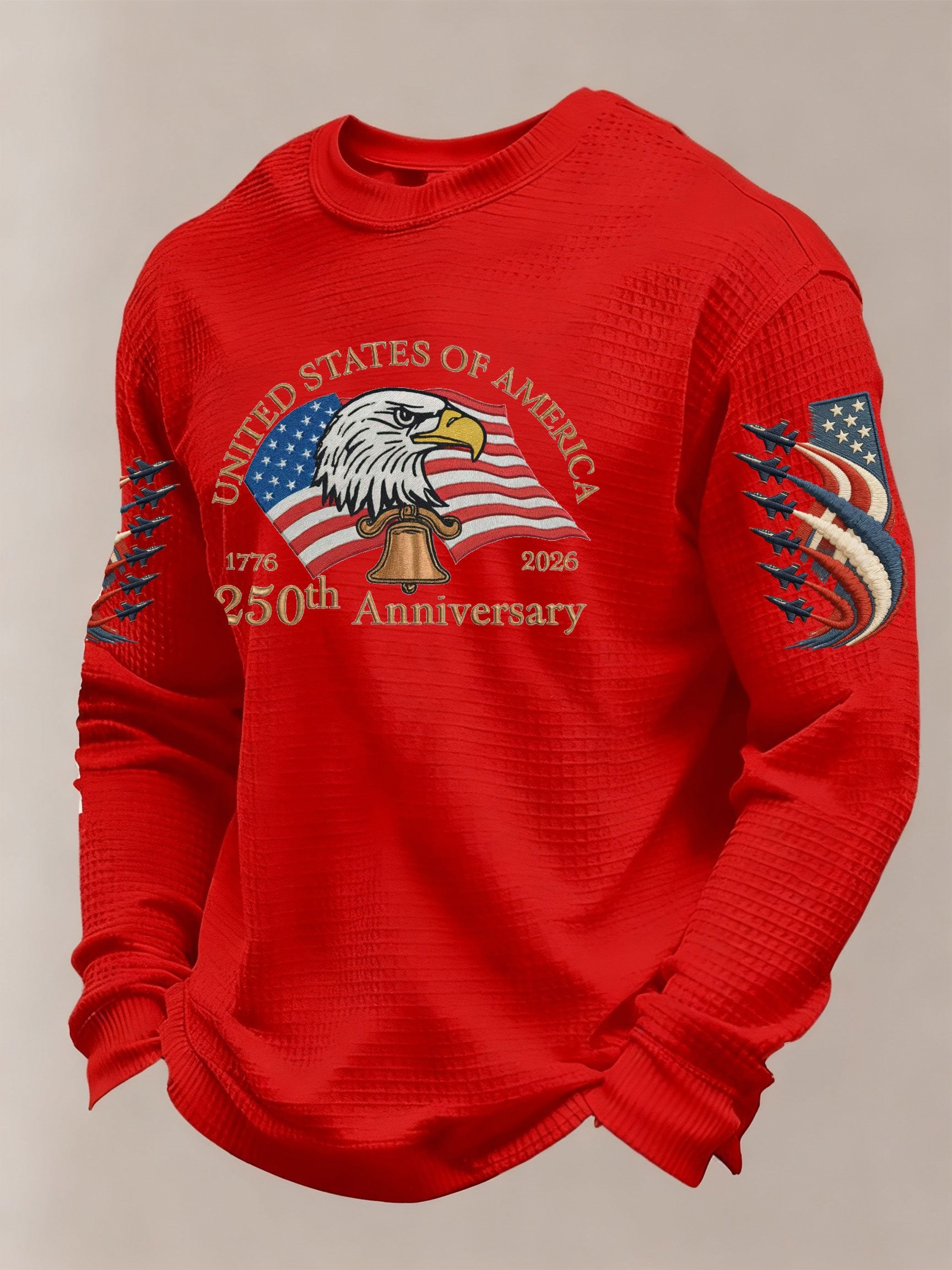 Men's American 250th Anniversary Print Waffle Knit Long-Sleeve T-Shirt