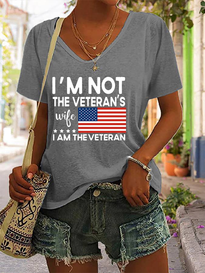 Women's I Am The Veteran Not The Veteran's Wife Printed V-Neck T-Shirt