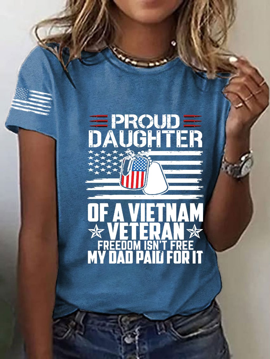 Women's Proud Daughter of a Vietnam War Veteran Freedom Isn't Free My Dad Paid For It Printed T-Shirt