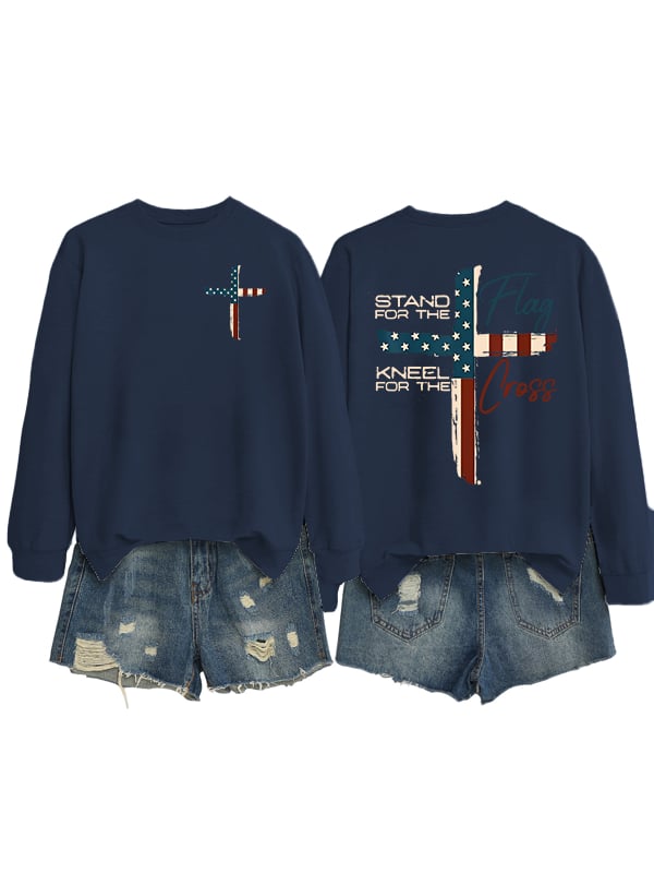 Women's  Stand For The Flag Kneel For The Cross  Print  Sweatshirt
