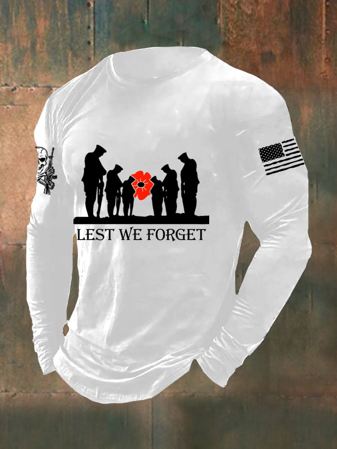 Men's Lest We Forget Veteran Day American Flag Long Sleeve T-Shirt
