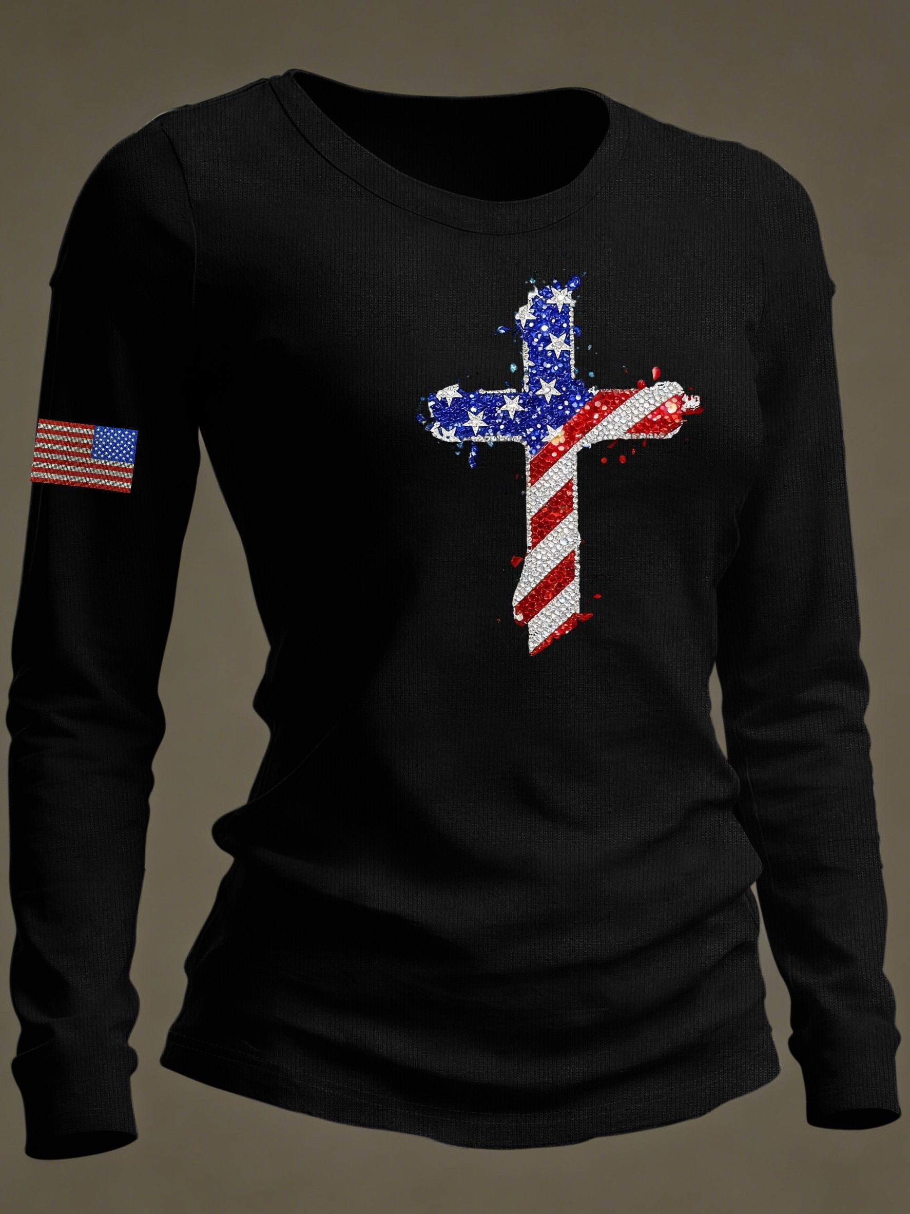 Women's casual American faith long-sleeved T-shirt