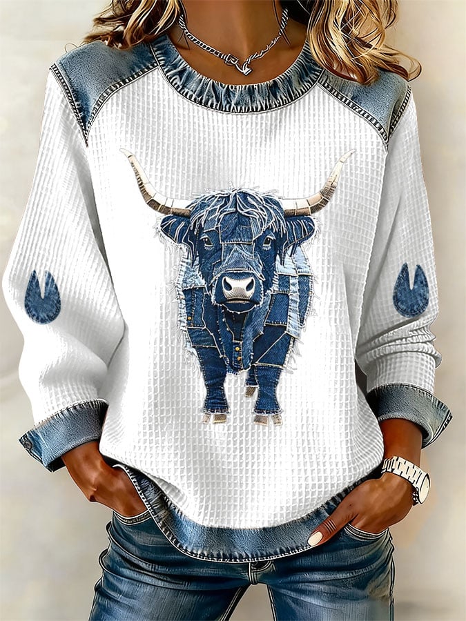 Women's Highland Denim Print Long-Sleeve Sweatshirt