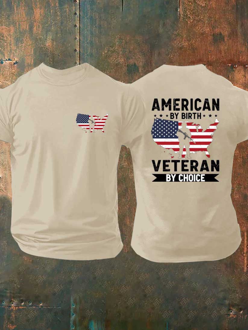 American By Bith Veteran By Choice  Pattern  100% Cotton T-Shirt