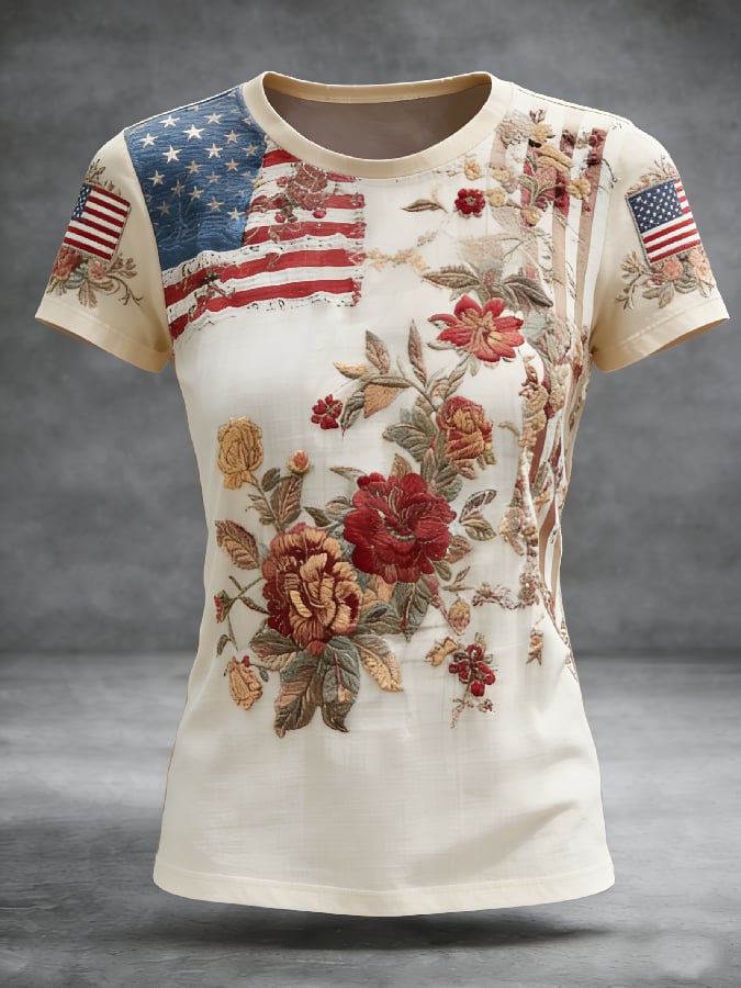 Women's Casual American 250th Anniversary Print T-shirt