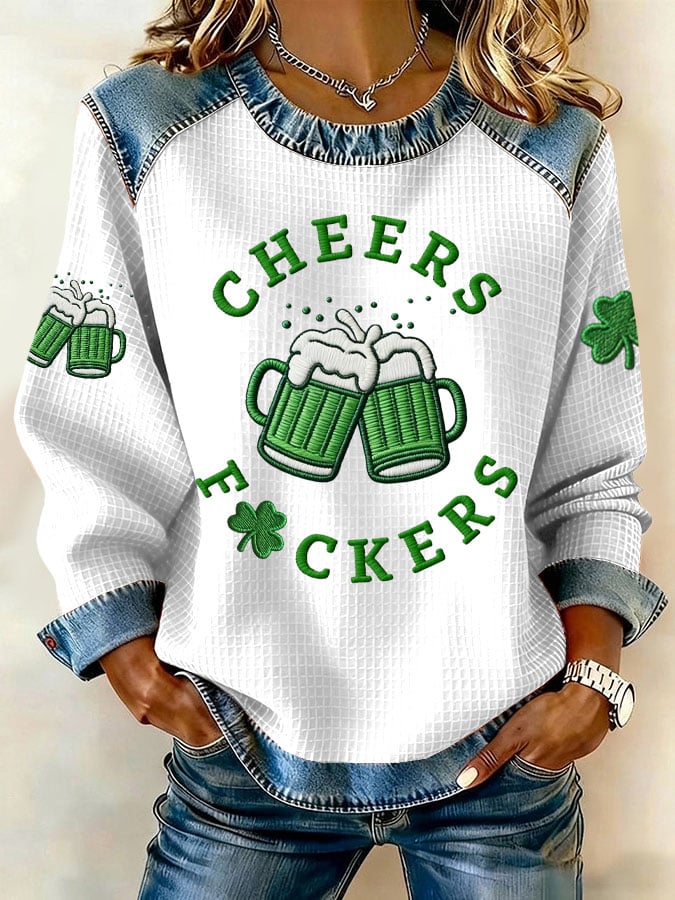 Women's Retro St. Patrick's Day Cheers F*uckers Print Casual Sweatshirt