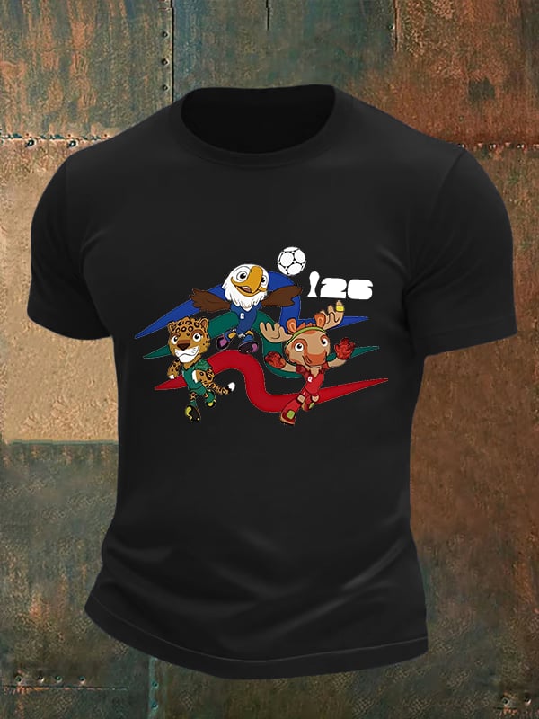 Men's  2026 World Cup Soccer Mascot printed  T-shirt