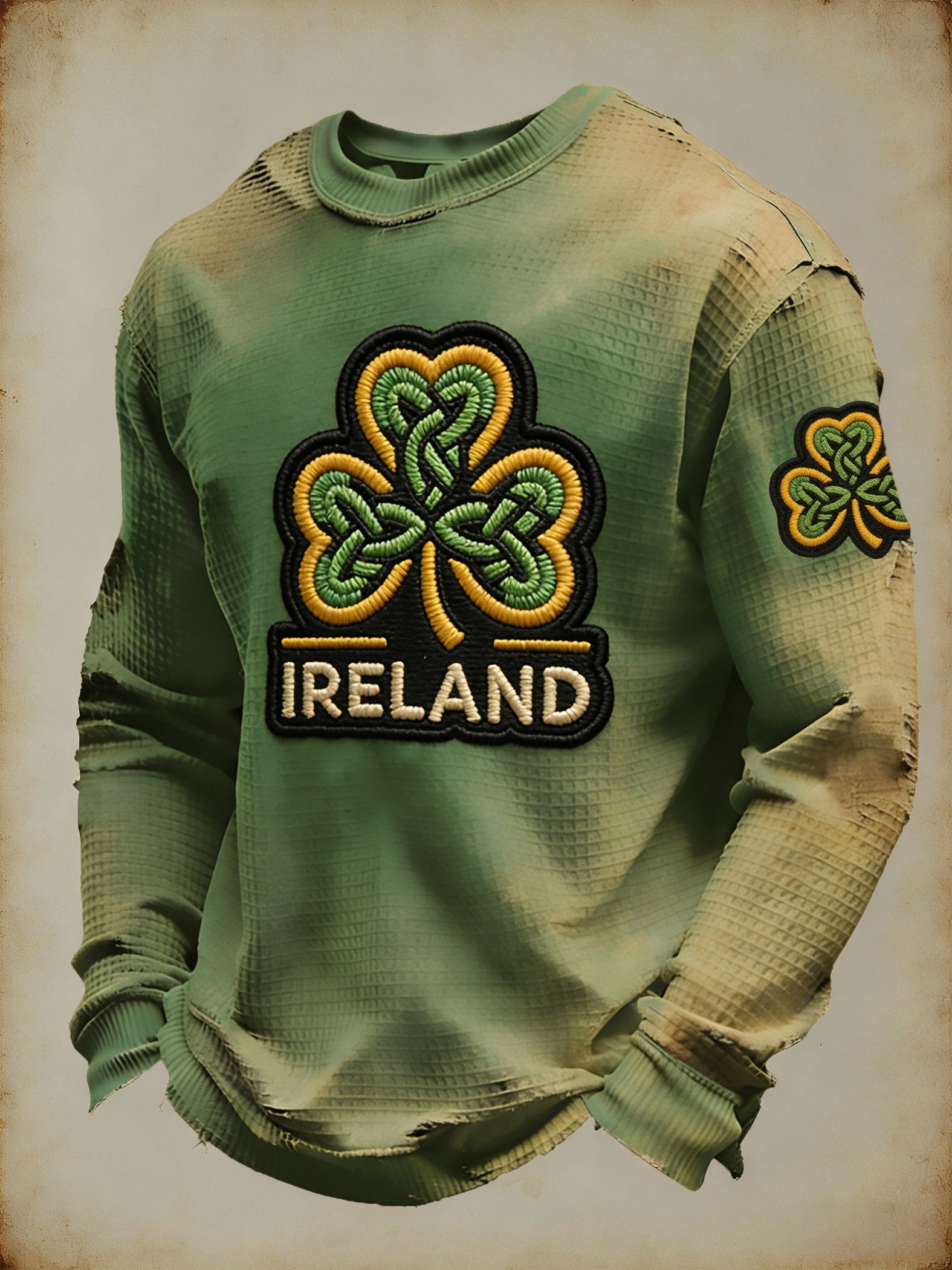 Men'S St. Patrick's Day Print  Waffle Fabric Long Sleeve T-Shirt