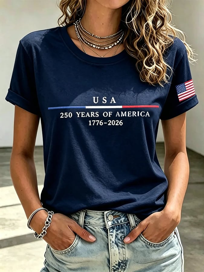 Women's casual retro American 250th  T-shirt
